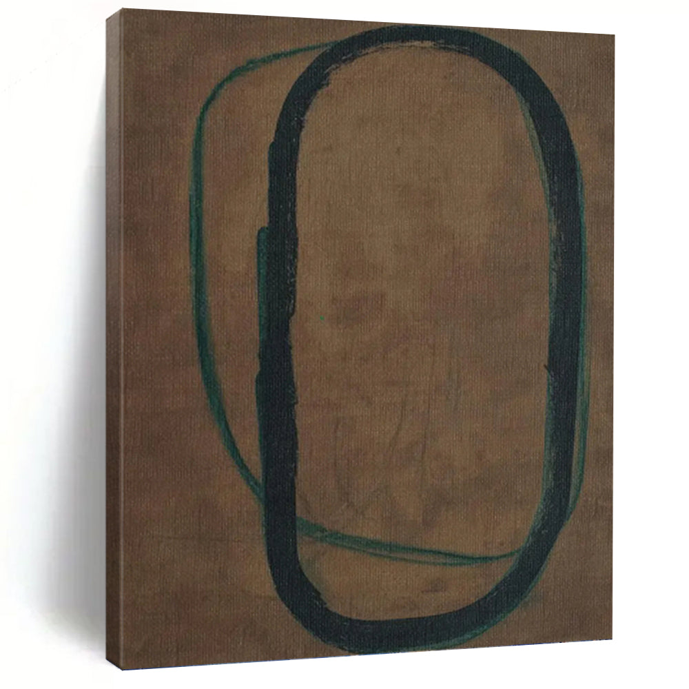 “Oval Line Overlap” - Brown, Green, Black Abstract Line Art on Canvas DKH1153