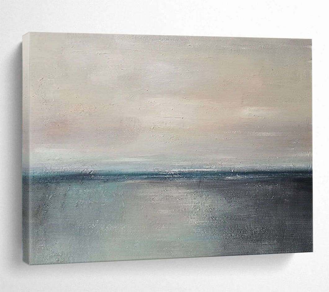 Minimalist Horizon in Soft Grays Abstract acrylic painting DLZ028