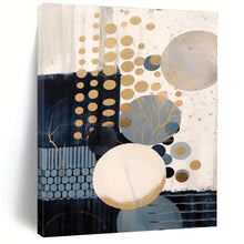 Load image into Gallery viewer, Gold &amp; Blue Geometric Dot Abstract Canvas Painting, Perfect for Modern Nursery &amp; Chic Café LargeART1263

