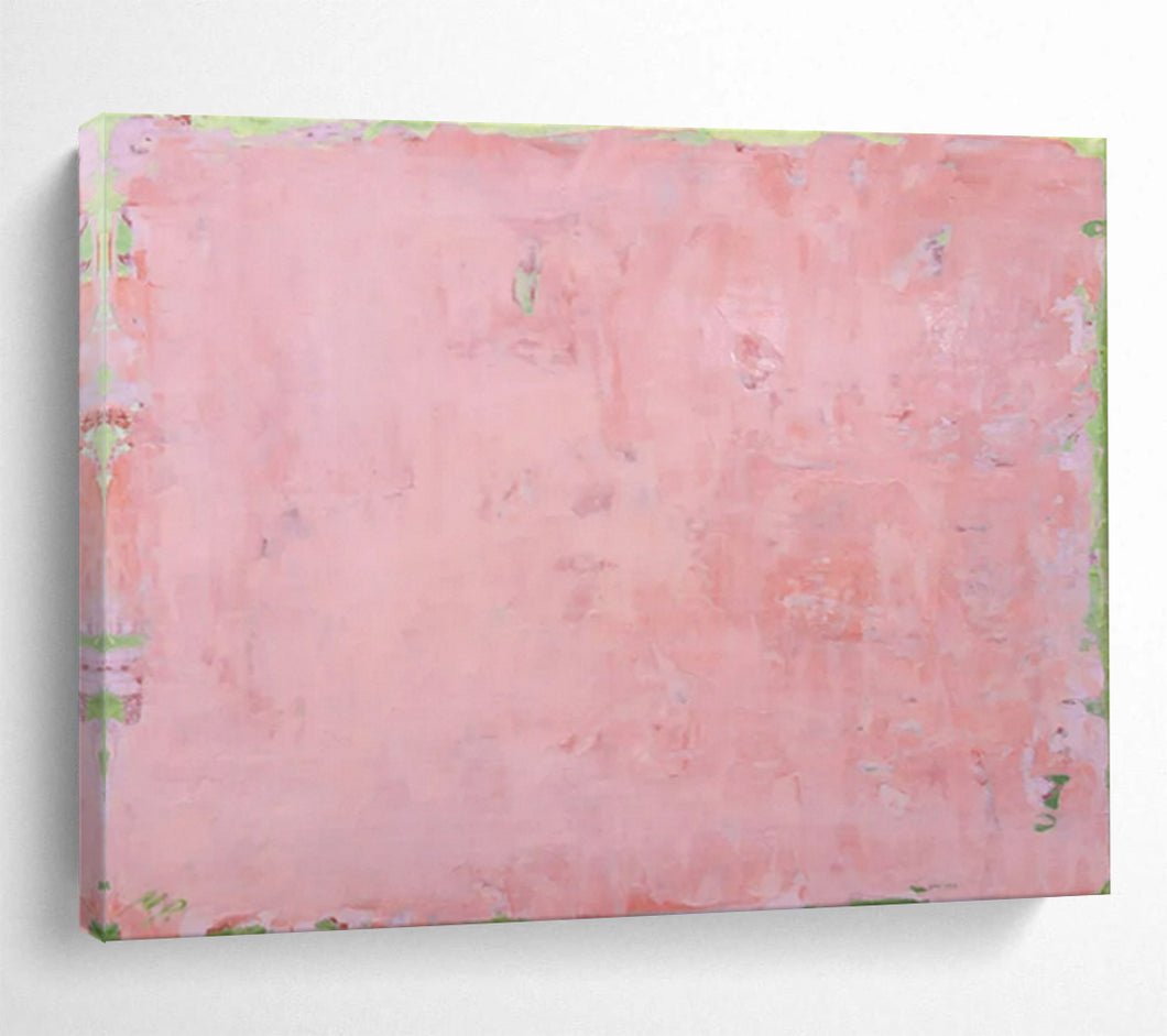 Hand - painted Generous - sized Soft Pink and Green Edged Acrylic Art for Serene Living Rooms LargeART1791