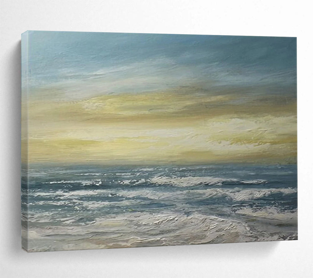 Golden Horizon Over the Waves Abstract acrylic painting DLZ033