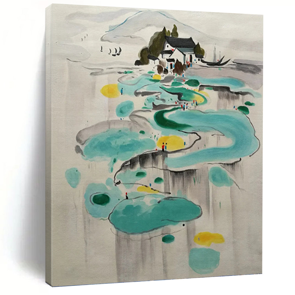 “Ink - Inspired Abstract Landscape” - Oriental - Style Art on Canvas DKH1584