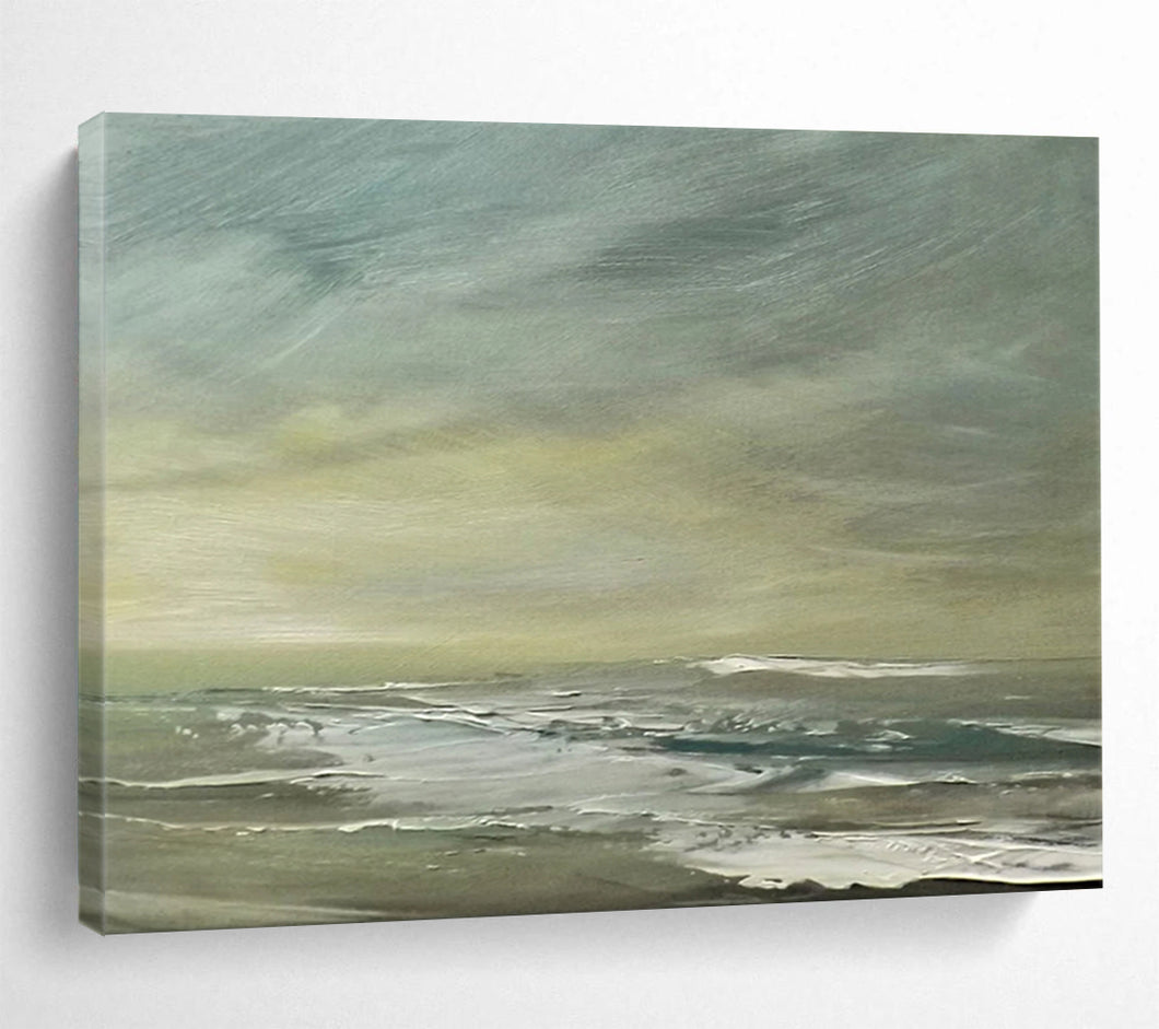 Subtle Sea and Sky in Muted Greens Abstract acrylic painting DLZ027
