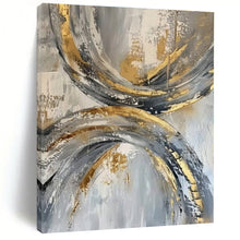 Load image into Gallery viewer, Gray &amp; Gold Circular Abstract Canvas Painting, Suited for Industrial - Chic Loft &amp; Modern Art Gallery LargeART1266
