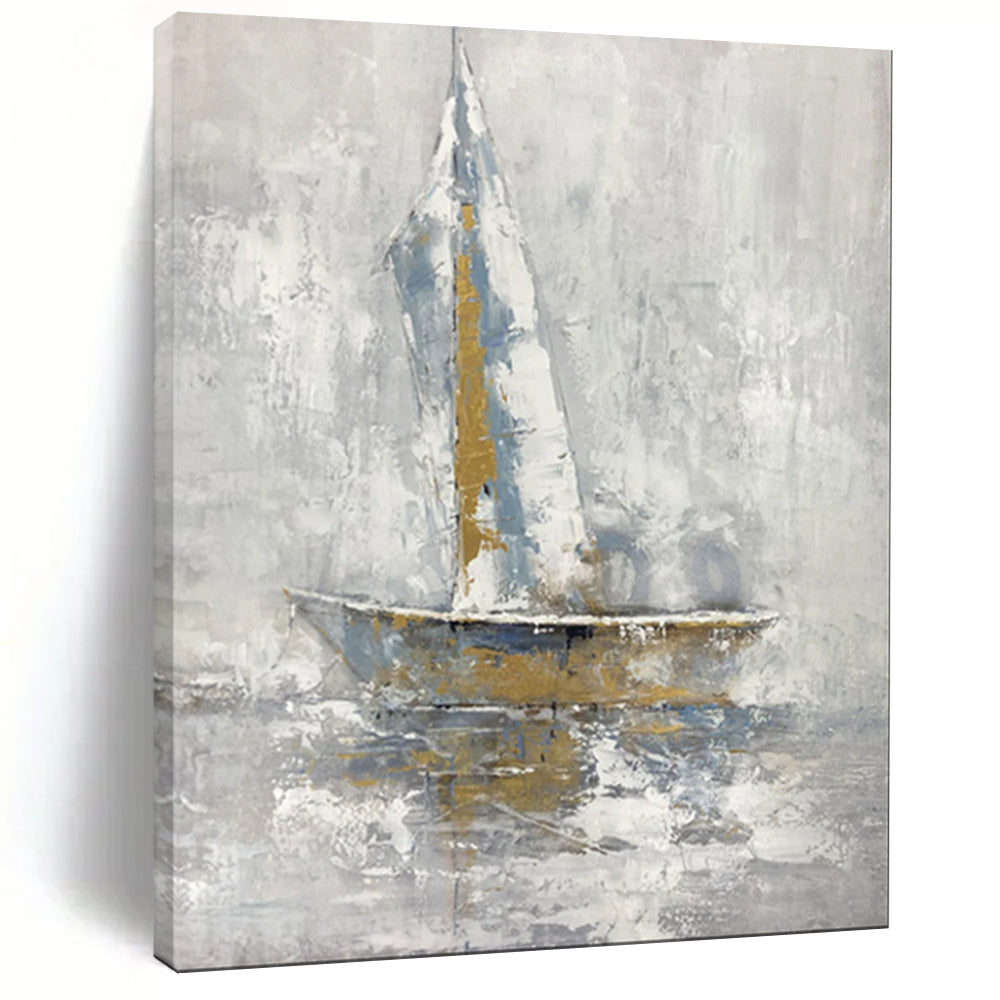 Gray, Blue & Gold Abstract Sailboat Art, Perfect for Nautical - Themed Study & Relaxing Sunroom LargeART1957