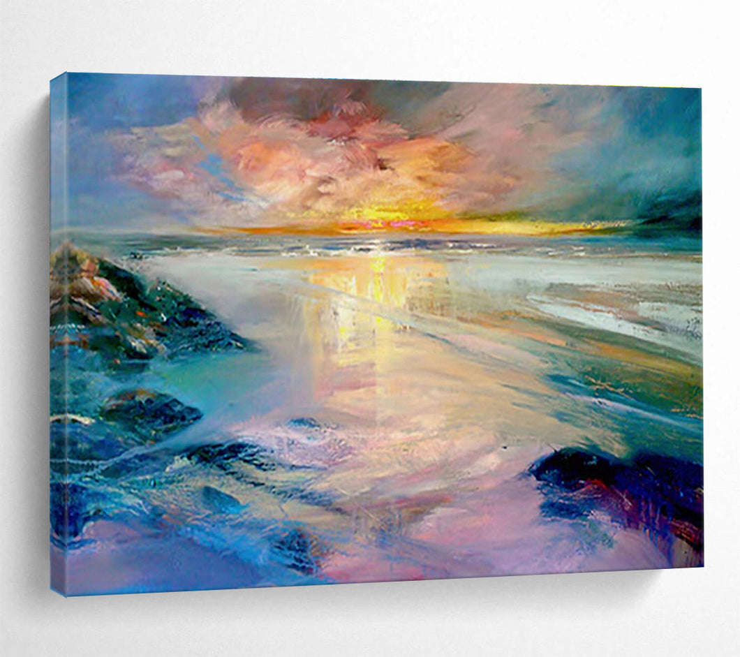 Color - Drenched Beach Sunset Abstract Painting for Coastal Home & Vacation Rental DKH213