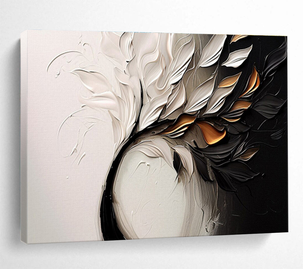 Textured Floral Abstract Painting on Canvas - “Gilded Leaves” DKH748