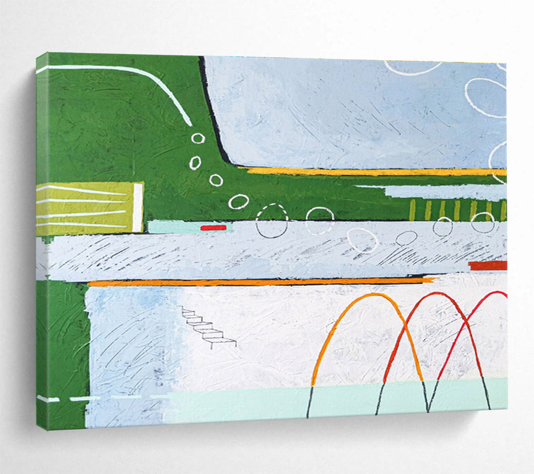 Color - Blocked Landscape Abstract Painting on Canvas DKH565