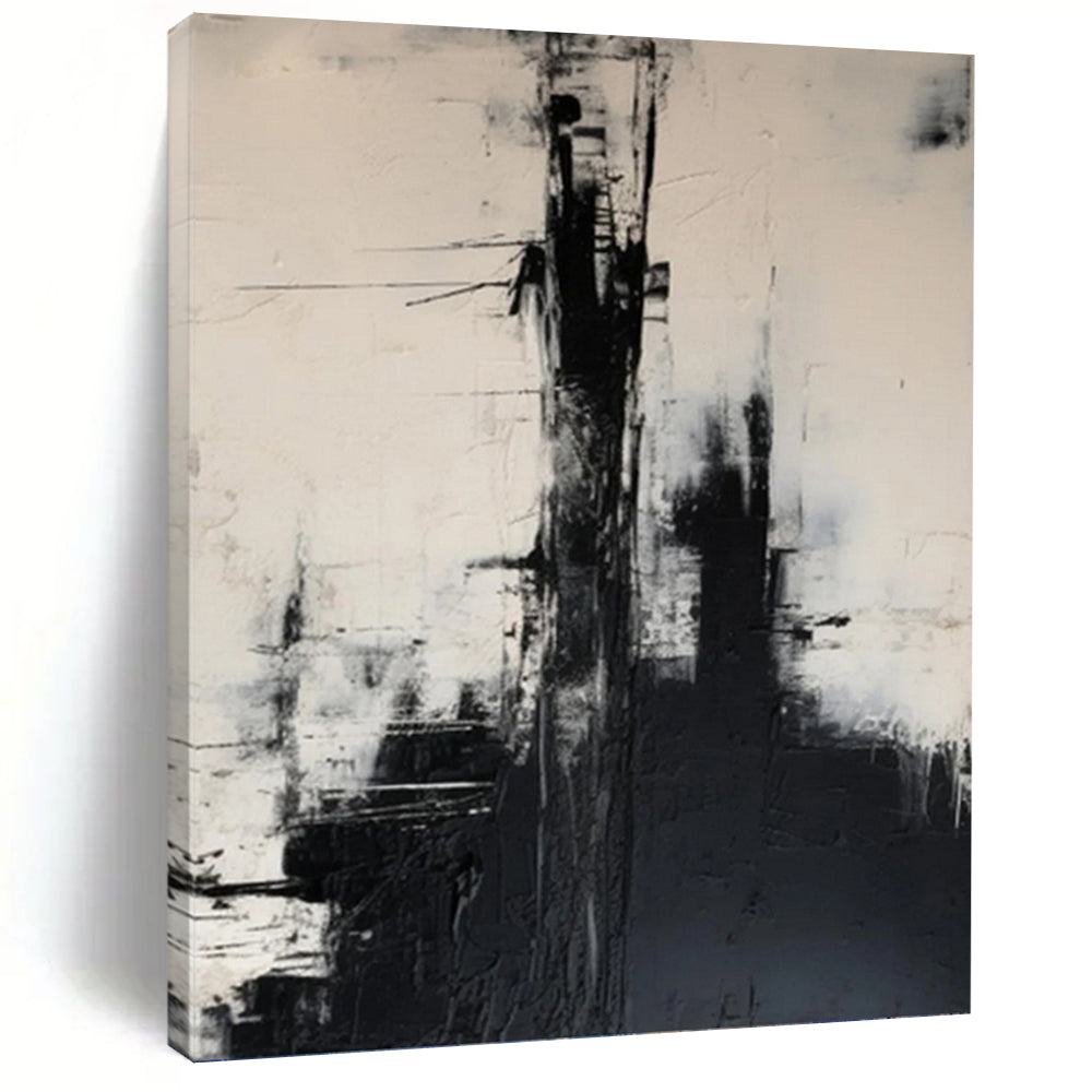 “Black and White Urban Abstract” - Black, White, Grey Abstract Art on Canvas DKH1261