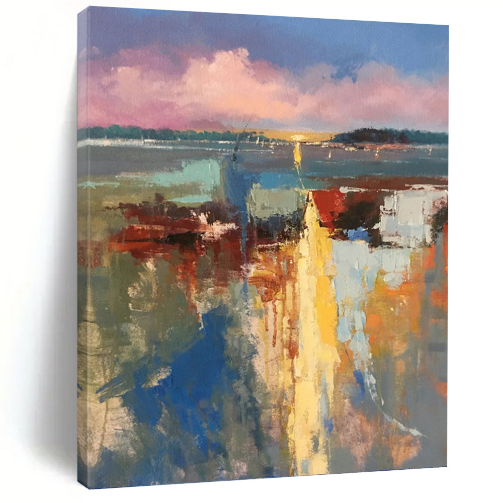 “Colorful Abstract Harbor Scene” - Impressionistic Maritime Art on Canvas DKH1578