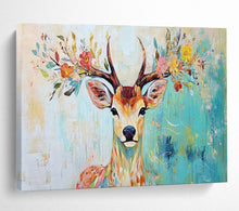 Load image into Gallery viewer, Colorful Deer “Floral Antlers” Painting on Canvas, Whimsical Wildlife Art DKH803
