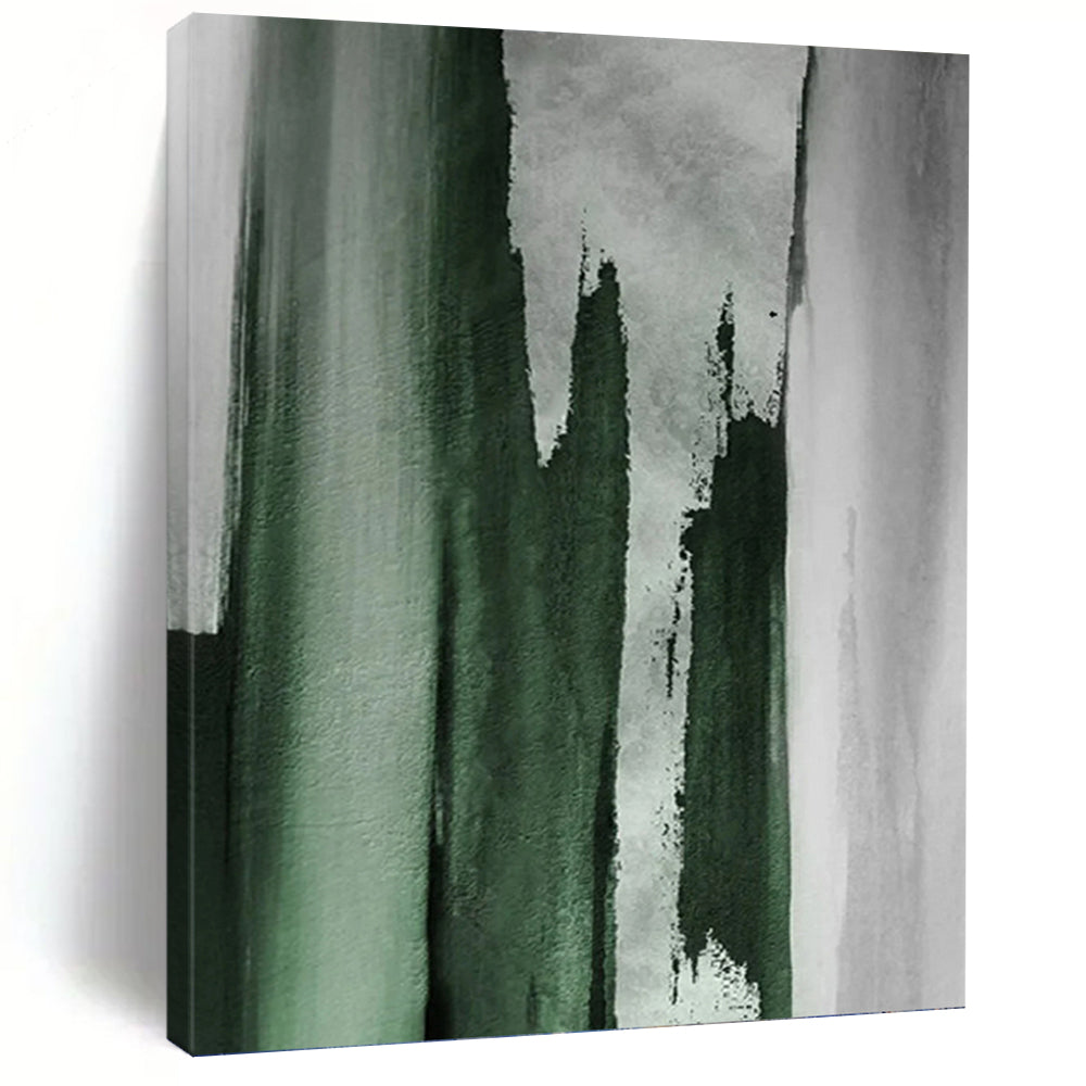 “Emerald Strokes on Grey” - Green, Grey Abstract Art on Canvas DKH1216