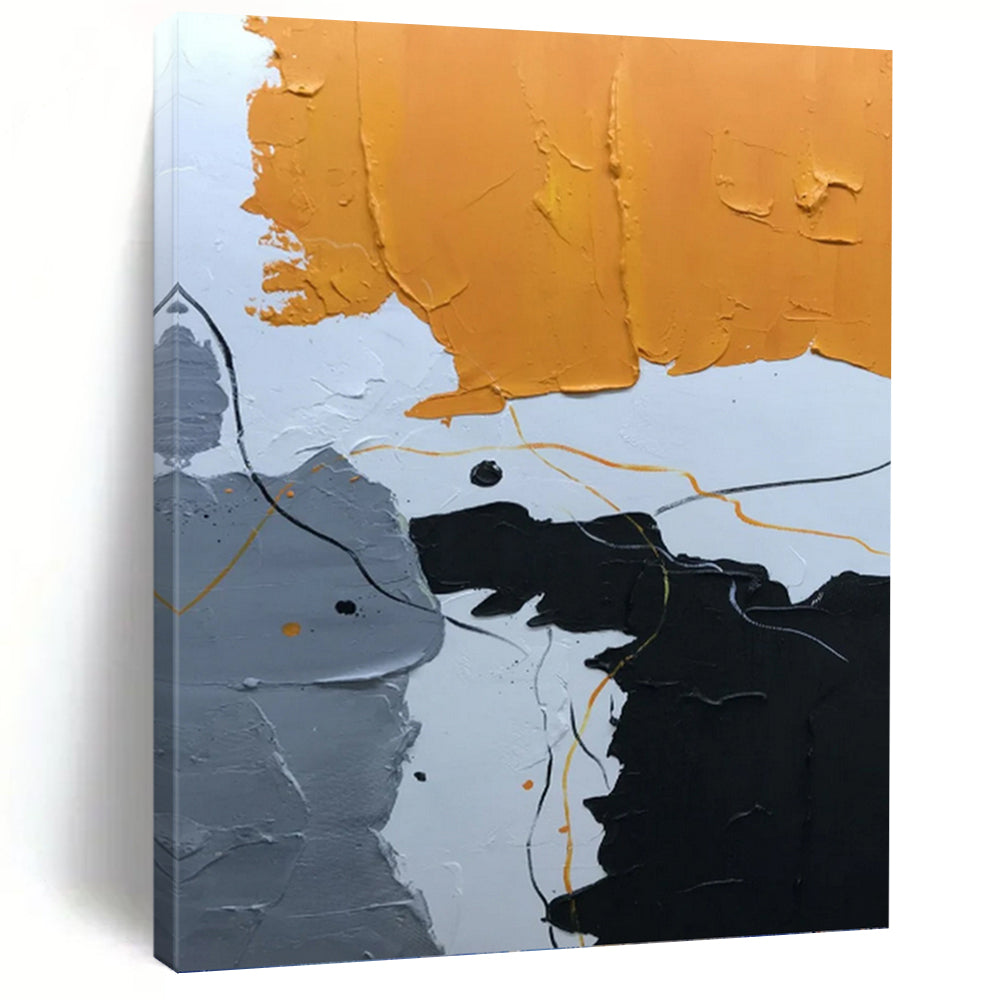 “Colorful Line and Shape Abstract” - Orange, Black, Grey, White Abstract Art on Canvas DKH1334