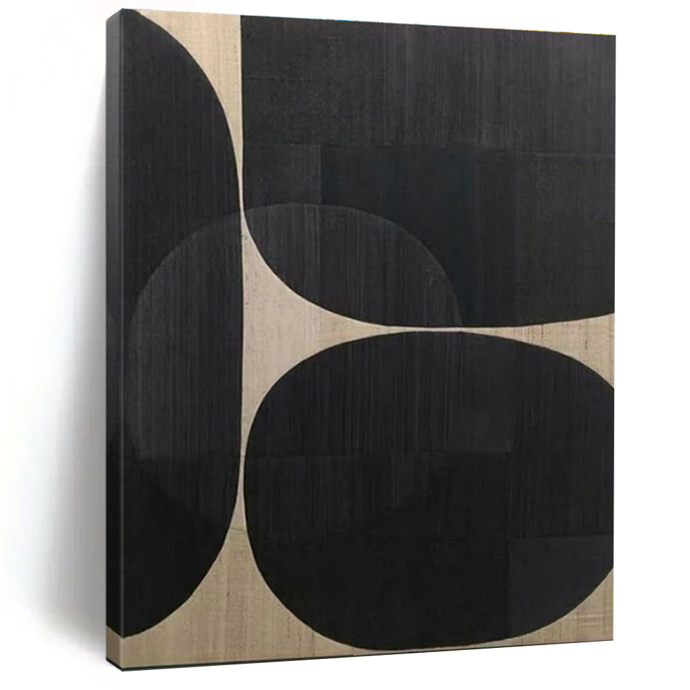 Black and Beige Circular Forms Acrylic Art - Suited for Contemporary Gallery & Industrial - chic Dining Room LargeART0595