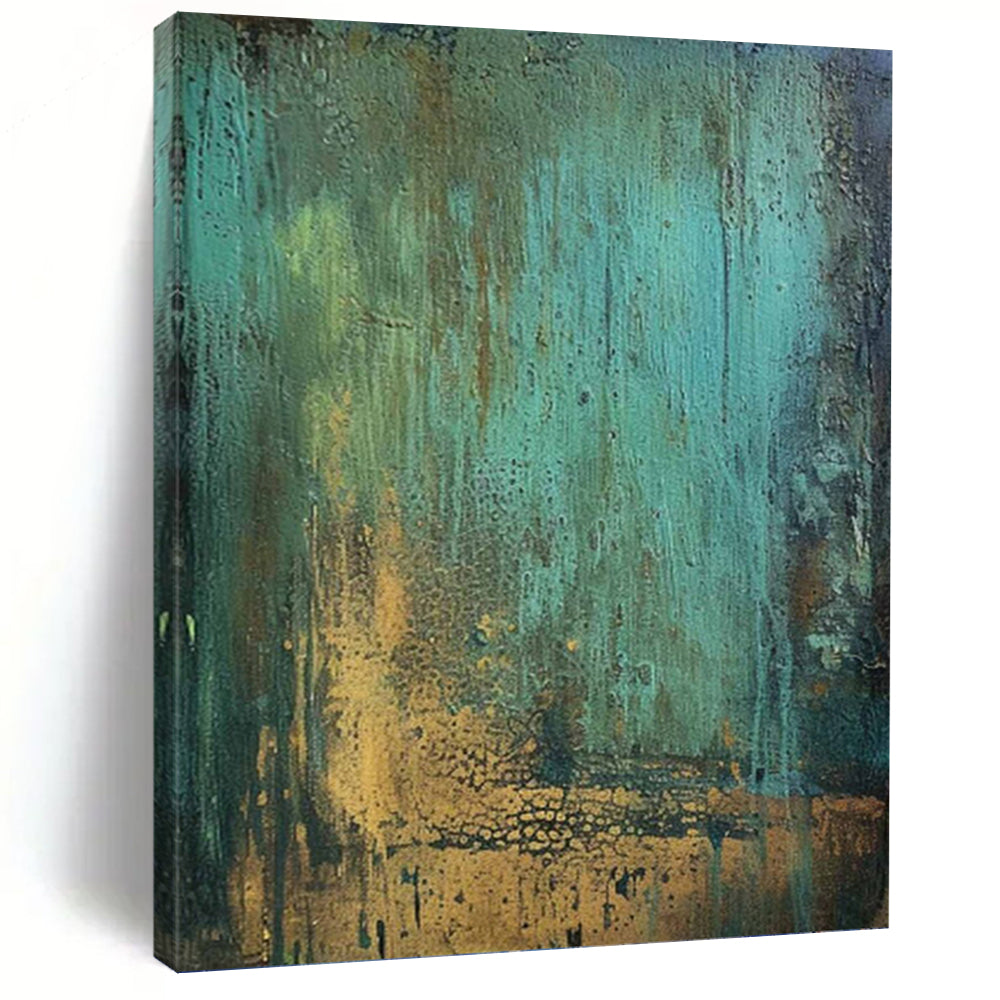 “Teal and Gold Textured Abstract” - Teal, Gold Abstract Art on Canvas DKH1194