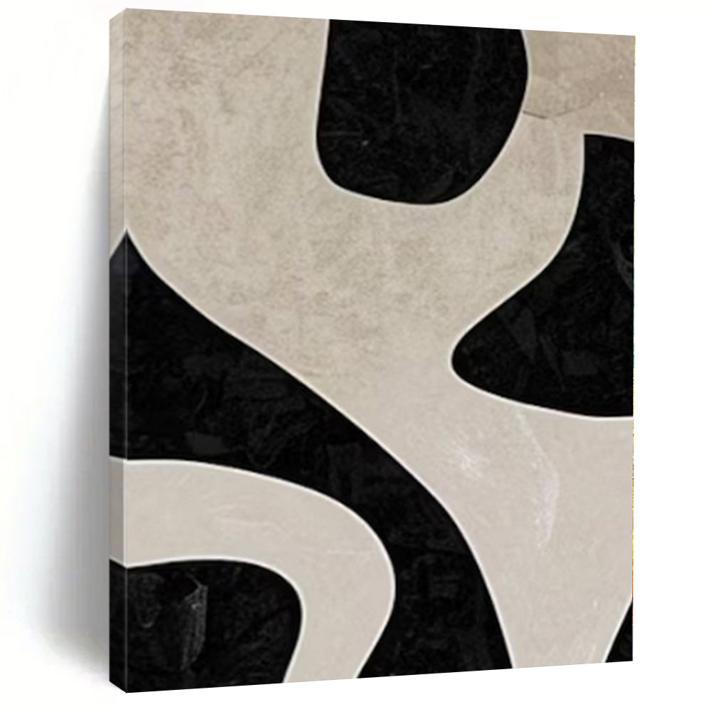 Black & Beige Organic Shapes Abstract Canvas Painting, Perfect for Industrial - Chic Loft & Minimalist Gallery LargeART1100