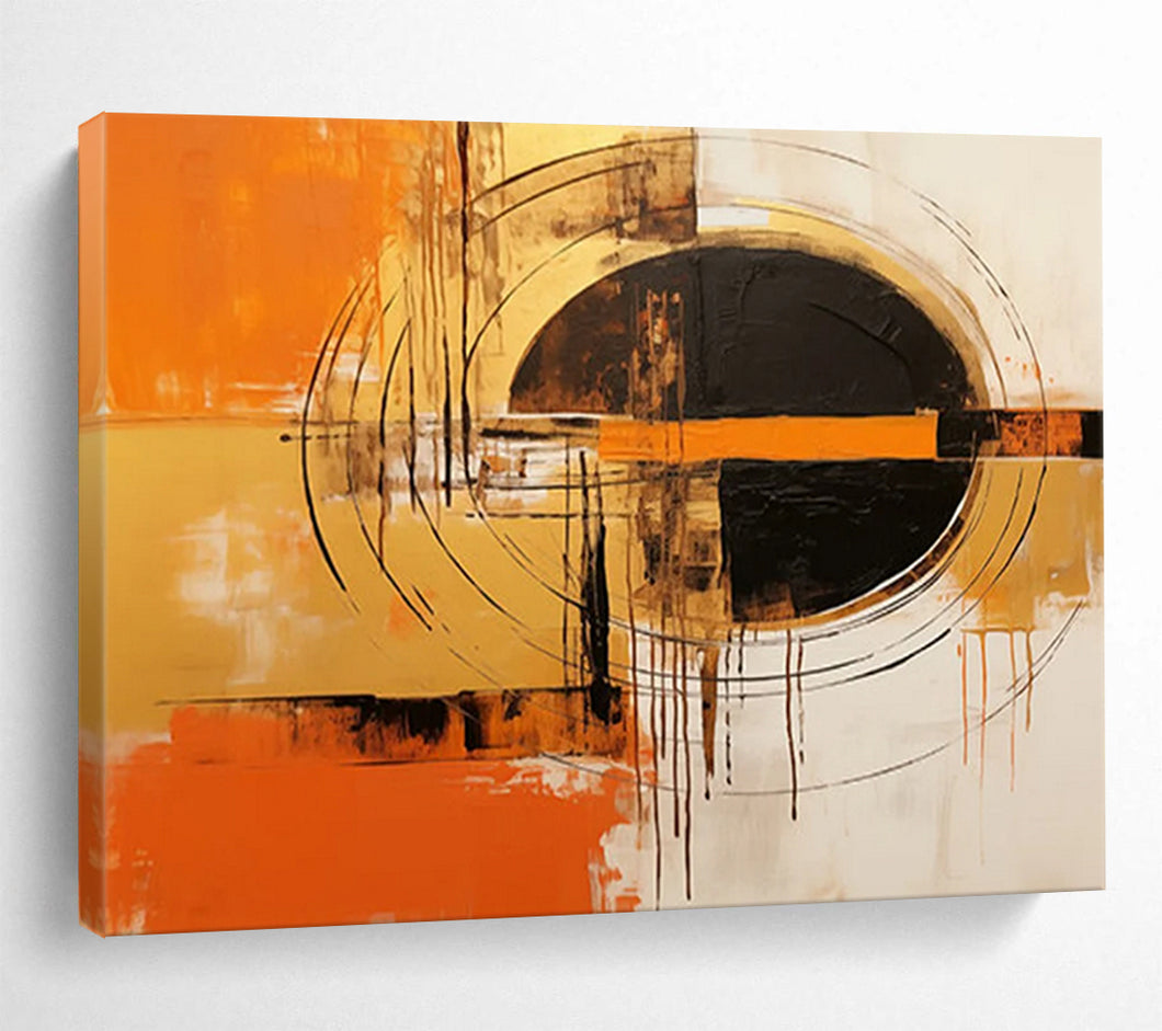 Vibrant Orange and Black Geometric Dynamism Abstract acrylic painting DLZ105