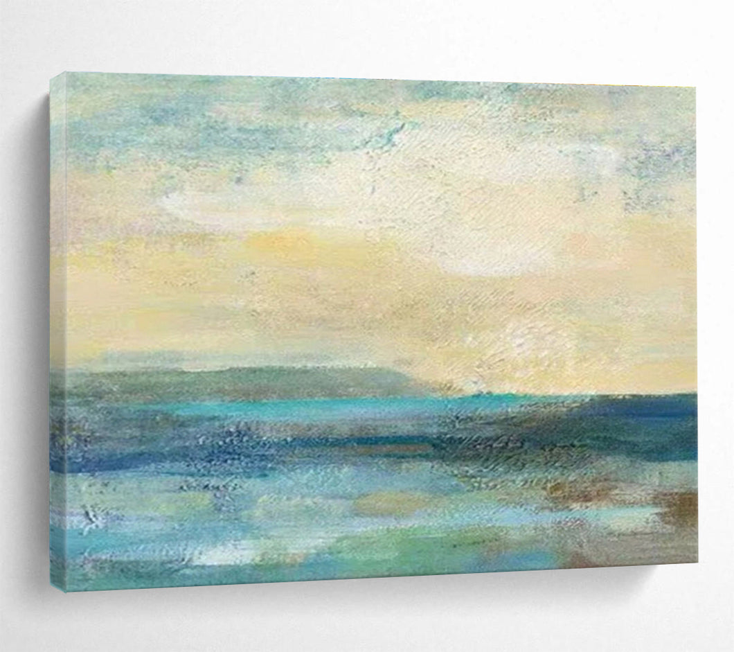 Soft Blue And Green Coastal Abstract Painting On Canvas DKH435