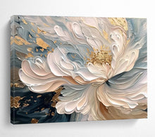 Load image into Gallery viewer, Gold - Accented Floral Abstract Painting on Canvas - “Elegant Blossom” DKH682
