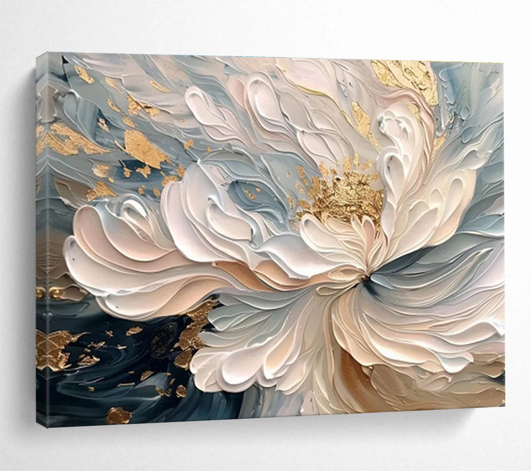 Gold - Accented Floral Abstract Painting on Canvas - “Elegant Blossom” DKH682