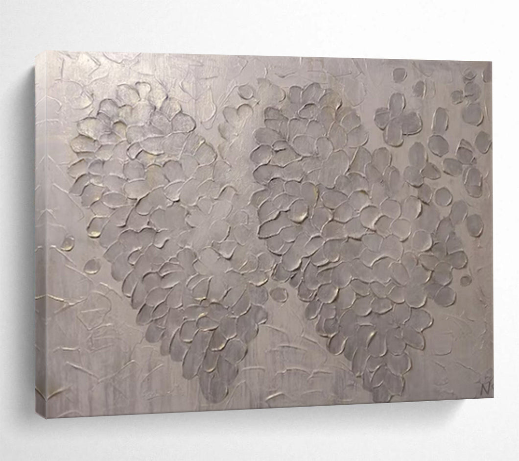 Hand - painted Textured Silver Floral Dots Acrylic Art for Elegant Dining Room Accents LargeART1687