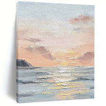 Load image into Gallery viewer, “Sunset Sea Impasto” - Blue, Orange, Pink Abstract Coastal Art on Canvas DKH1144
