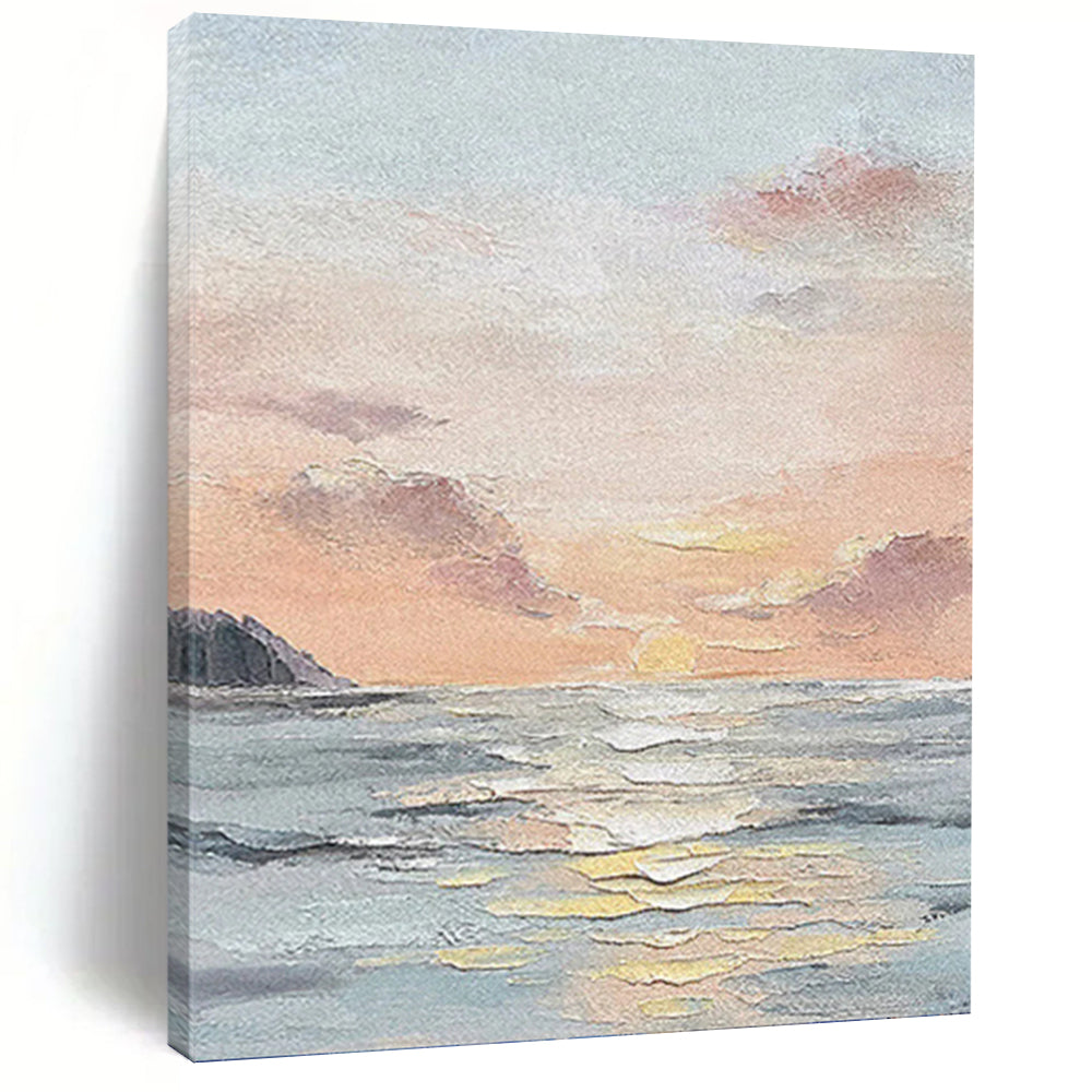 “Sunset Sea Impasto” - Blue, Orange, Pink Abstract Coastal Art on Canvas DKH1144