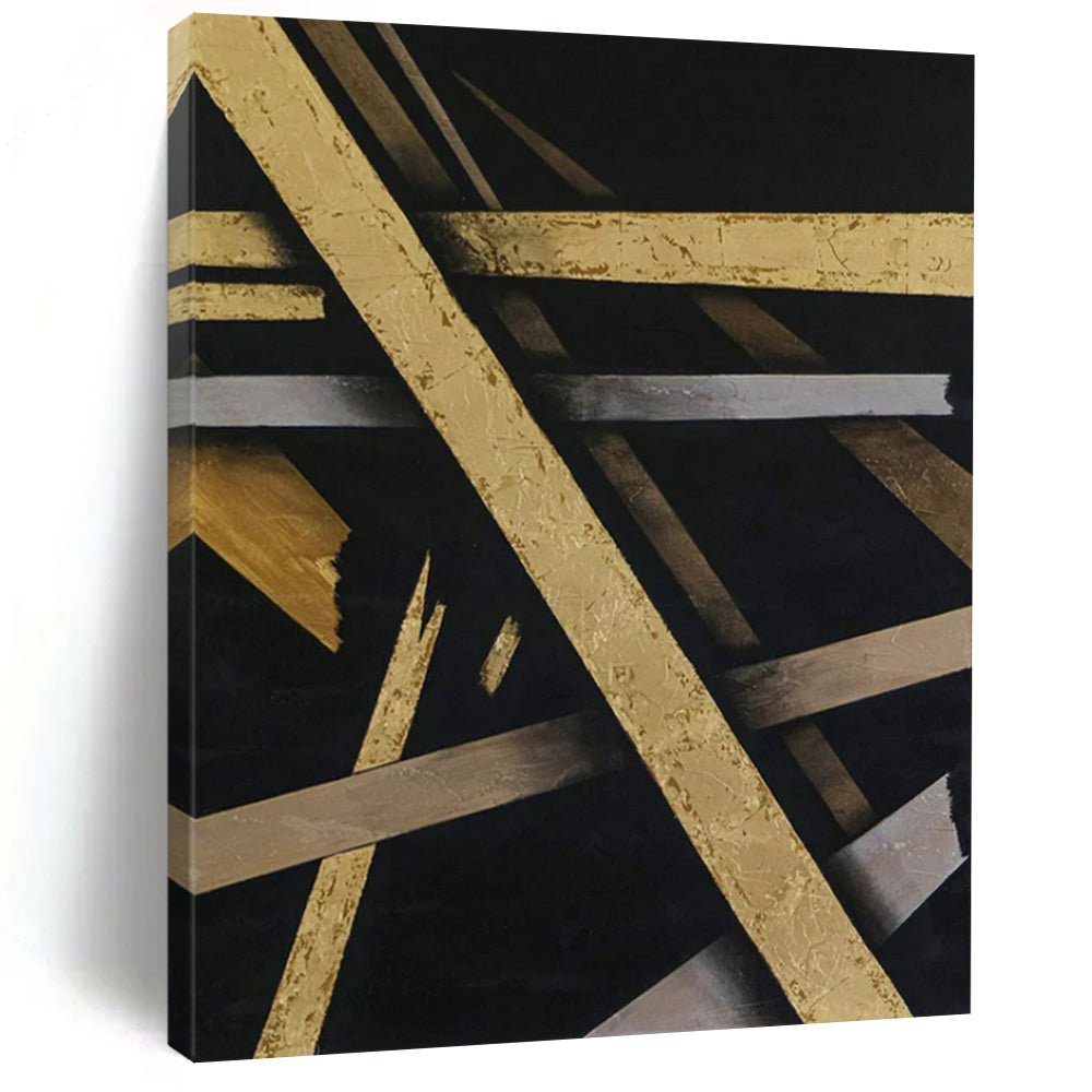 Gold & Silver Abstract Geometry - Perfect for Luxury Bedroom & Upscale Lounge LargeART2388