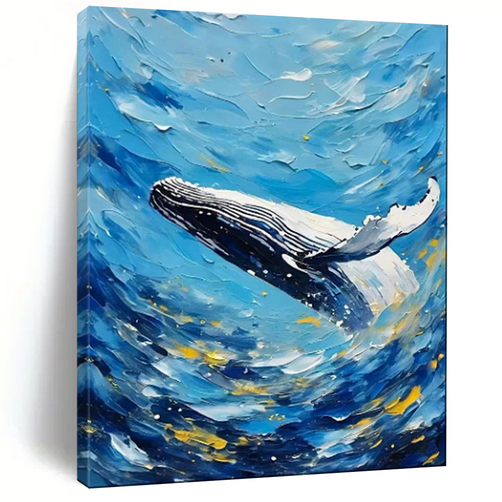 Blue and White Whale Abstract Painting, Ideal for Coastal Nursery & Ocean - Lover’s Den LargeART1881
