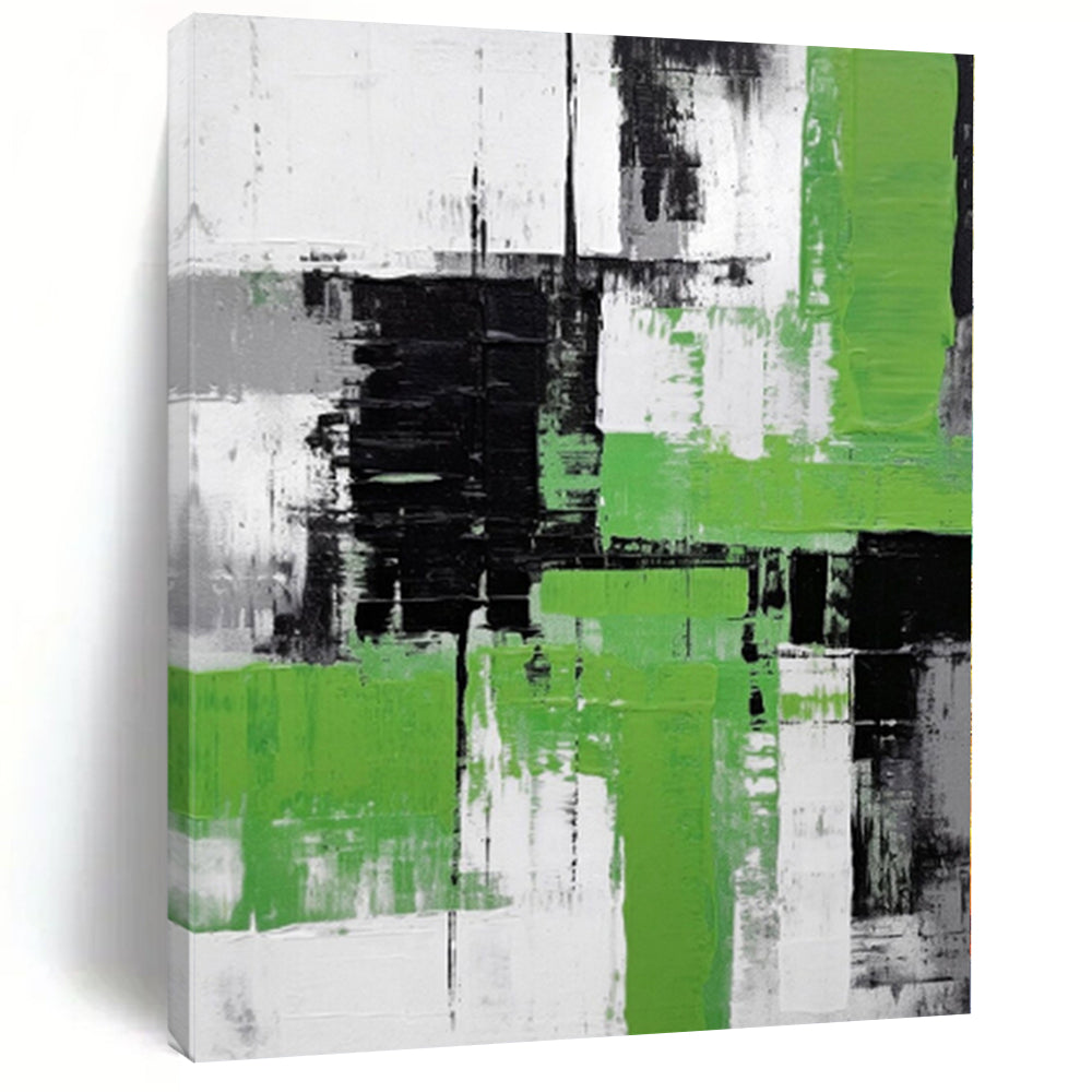 Grand Hand - painted Green & Gray Abstract Clash Acrylic Art for Modern - Minimalist Hallways LargeART0181