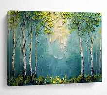 Load image into Gallery viewer, Textured Birch “Green Canopy” Painting on Canvas, Nature - Inspired Wall Art DKH828
