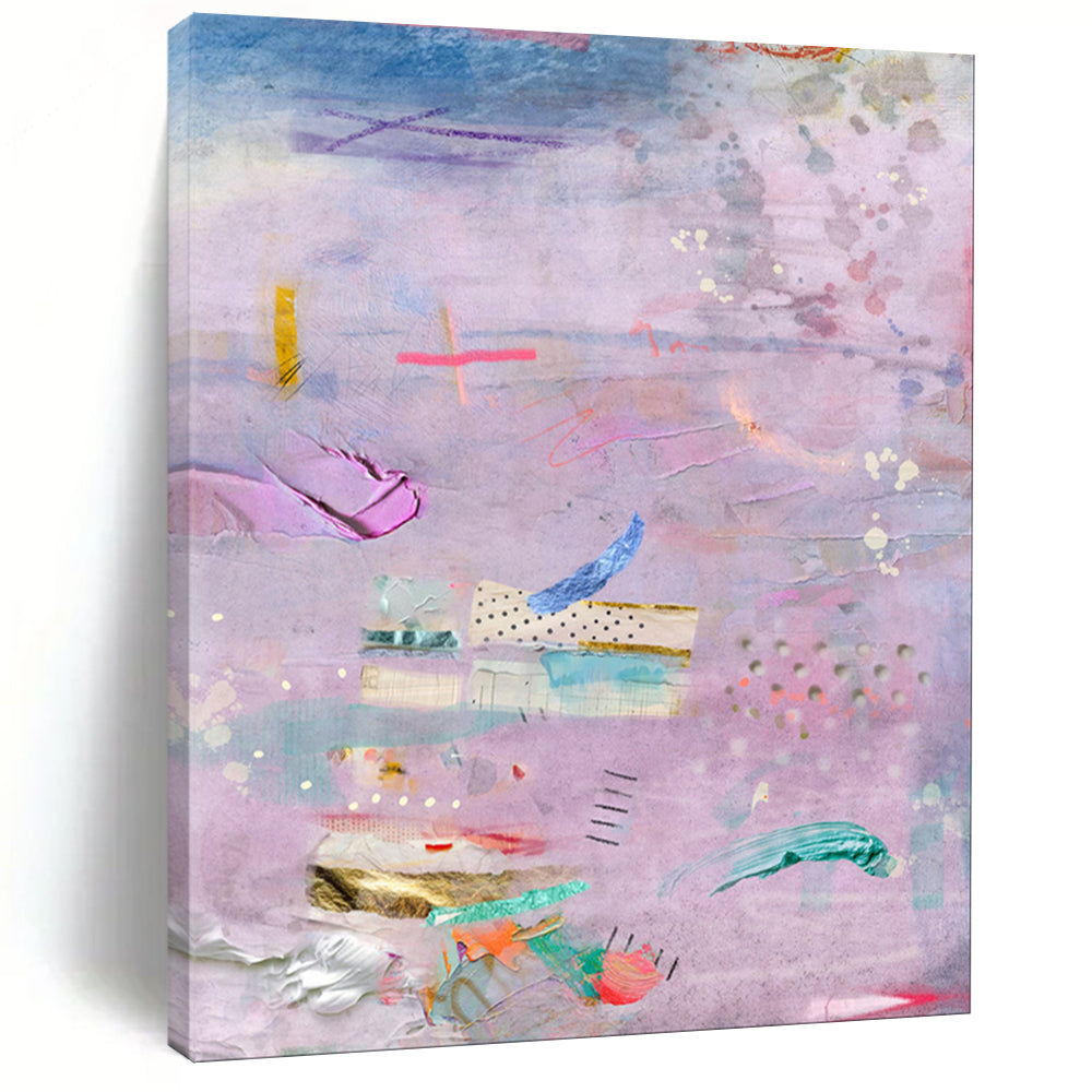 Purple Collage Abstract Painting, Suited for Eclectic Living Room & Creative Writing Nook LargeART1855