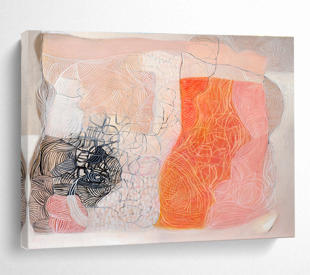 Pastel - Toned Abstract Line Art for Bohemian Living Room & Creative Studio DKH052