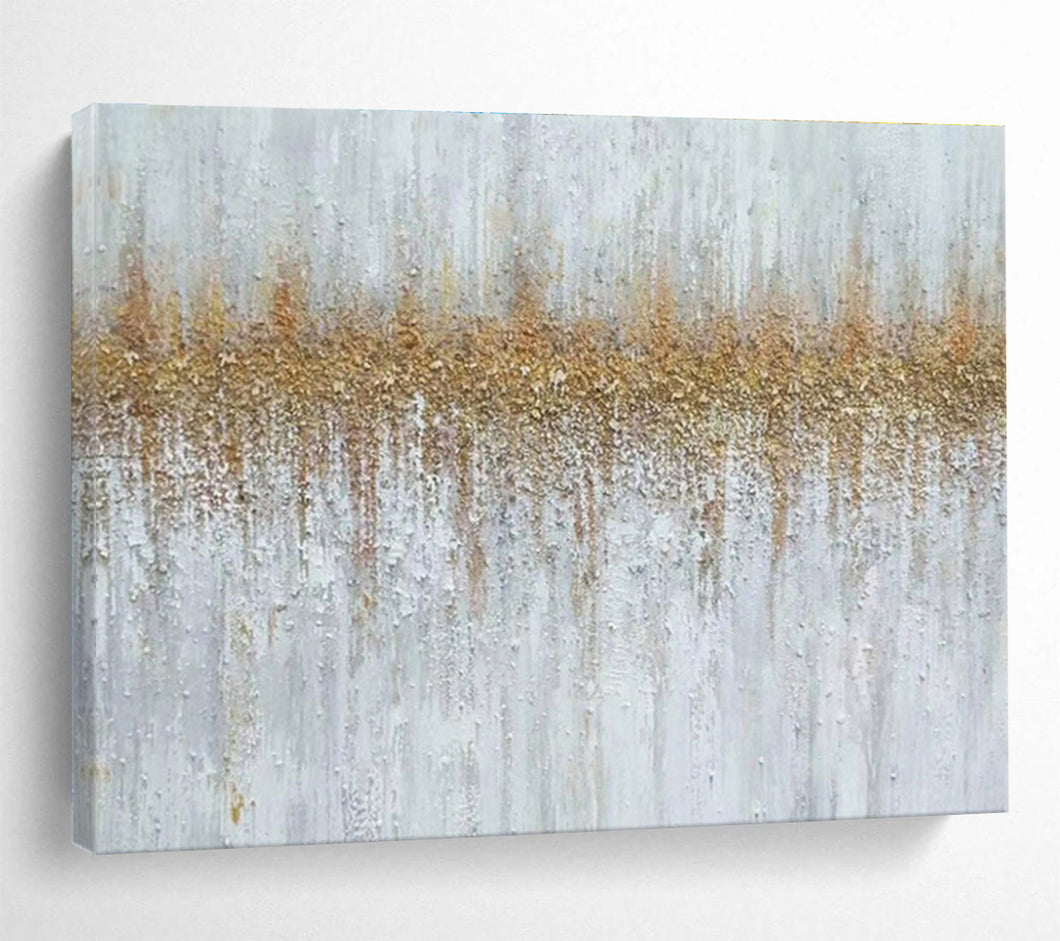 Textured Gold and White Abstract Painting for Minimalist Living Room & Luxury Spa DKH302