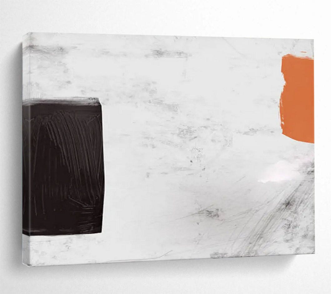Bold Black - White - Orange Abstract Acrylic painting DLZ146