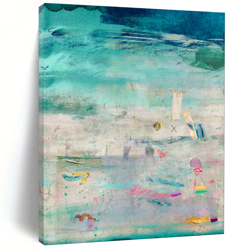 Turquoise & Pastel Abstract Collage Painting, Ideal for Coastal Living Room & Art - Inspired Café LargeART1843