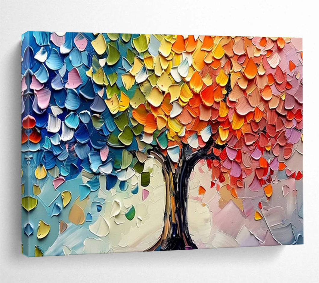 Colorful Palette “Rainbow Tree of Life” Painting on Canvas, Whimsical Wall Art DKH798
