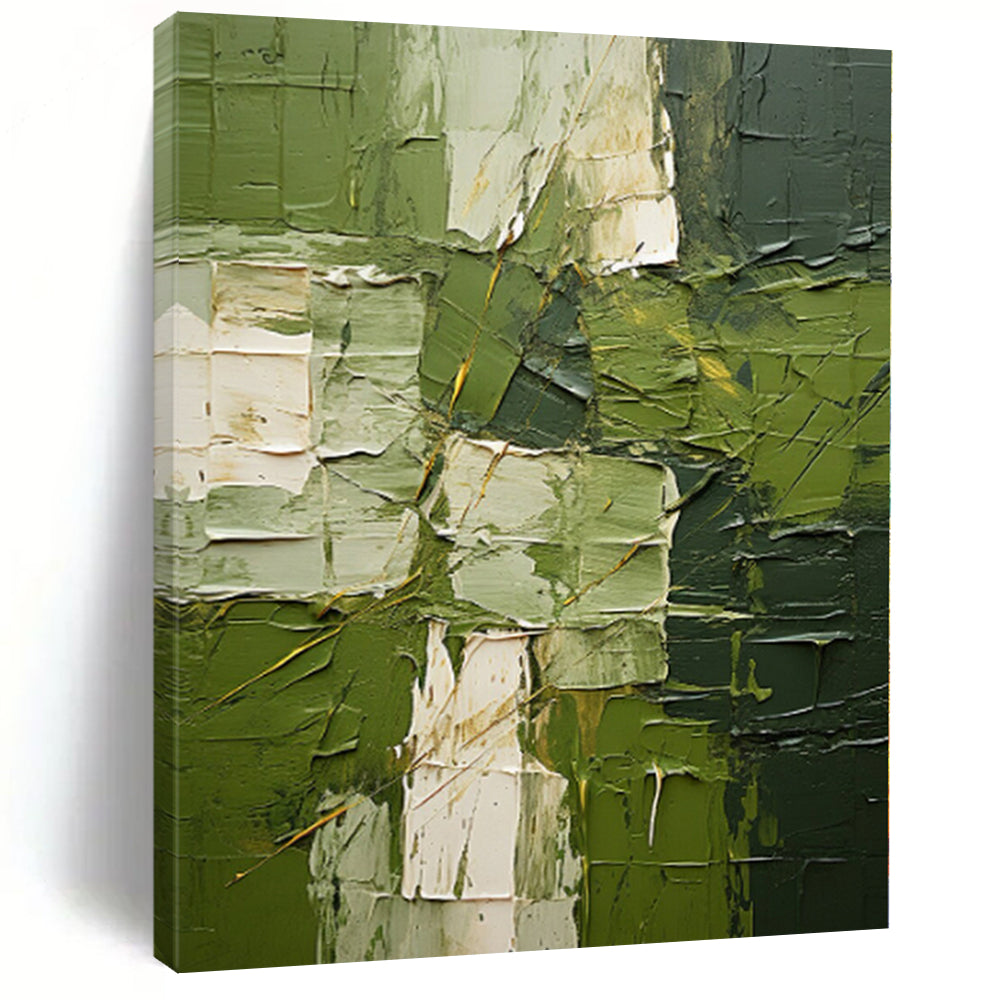 Grand Hand - painted Textured Green Layers Acrylic Art for Nature - Loving Lounges LargeART0187