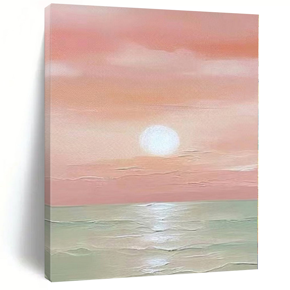 Large - Scale Hand - painted Pink Sunset Over Sea Acrylic Art for Coastal - Themed Bedrooms LargeART0184