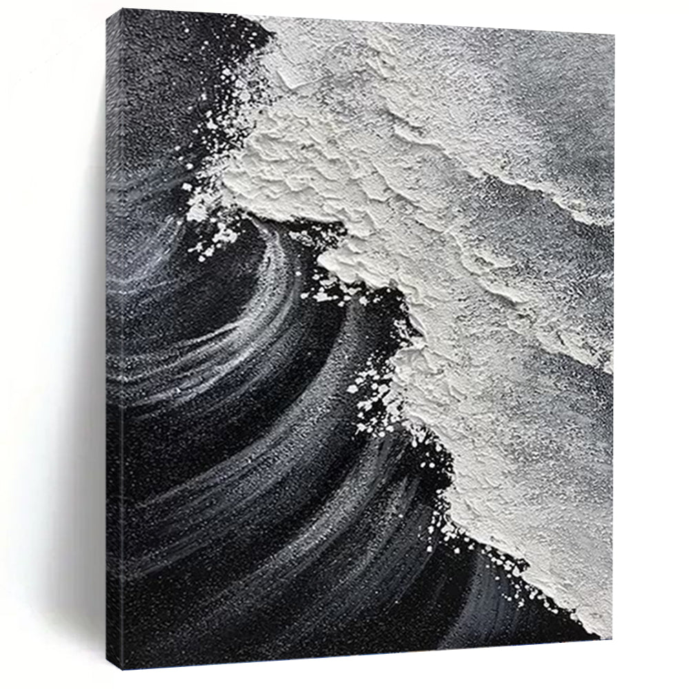 “Black and White Waves” - Minimalist Seascape Art on Canvas DKH1658