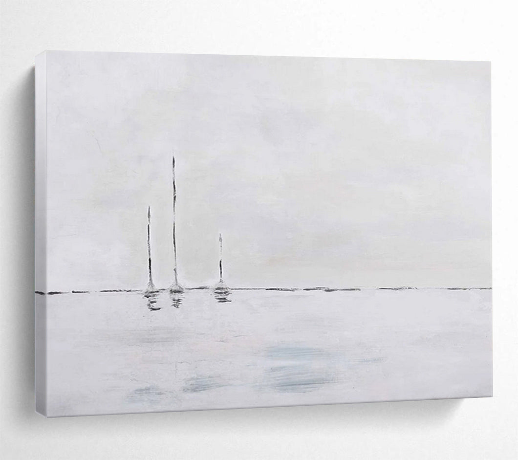 “Minimalist Sailboats on White” - Subtle Abstract Acrylic, Ideal for Minimalist Bedroom and Home Office DLZ261