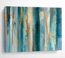 Load image into Gallery viewer, Hand - painted Blue and Gold Vertical Strokes Acrylic Art for Luxurious Hotel Lobbies LargeART1715
