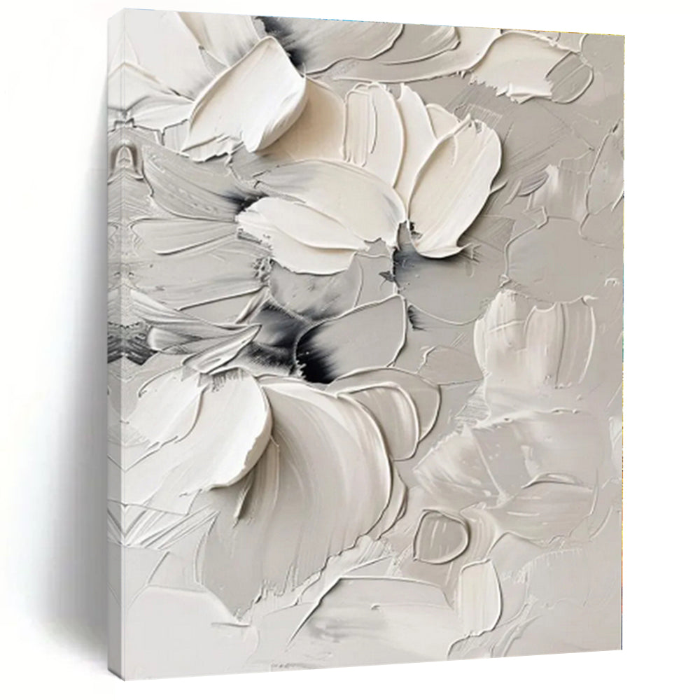 Oversized Textured White Floral Art for Elegant Bedroom & Chic Boutique LargeART0517