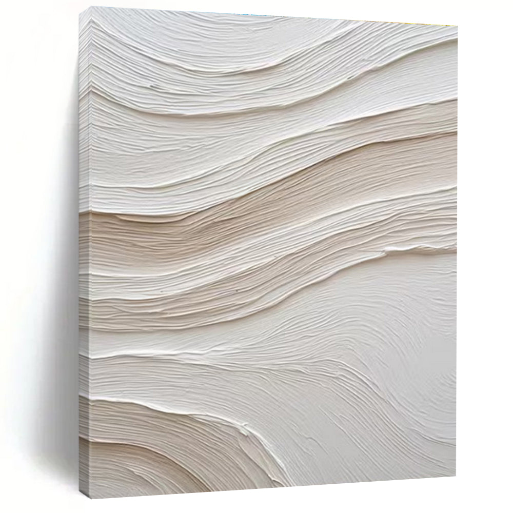 Large White - Textured Wave Canvas – Great for Contemporary Bedroom & Minimalist Art Gallery LargeART0722