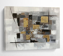 Load image into Gallery viewer, Gray - Gold Abstract Painting On Canvas with Geometric Textures DKH353
