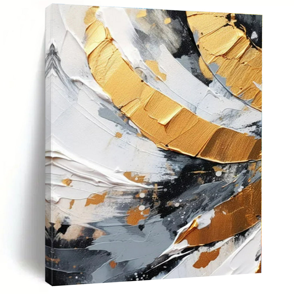 Black, White, and Gold Abstract Swirls Canvas Painting, Perfect for Industrial - Chic Loft & Art - Forward Gallery LargeART1243