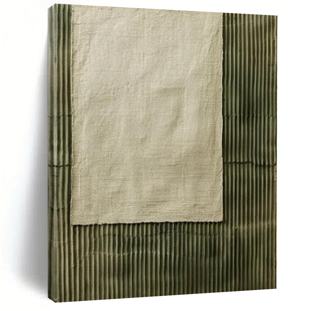 Large - Scale Hand - painted Linen and Ribbed Green Acrylic Art for Bohemian - Style Studies LargeART0219
