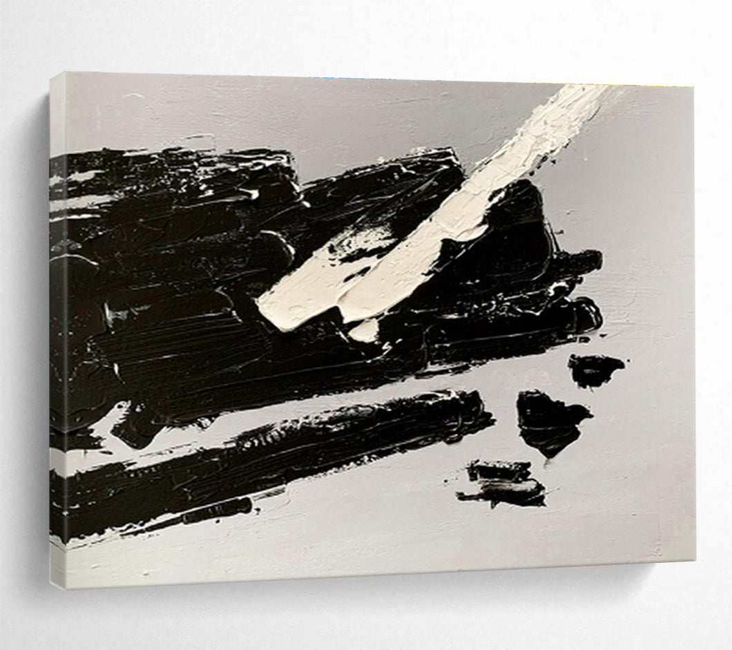 Black and White Textured Abstract Painting for Industrial Loft & Monochrome Study DKH284