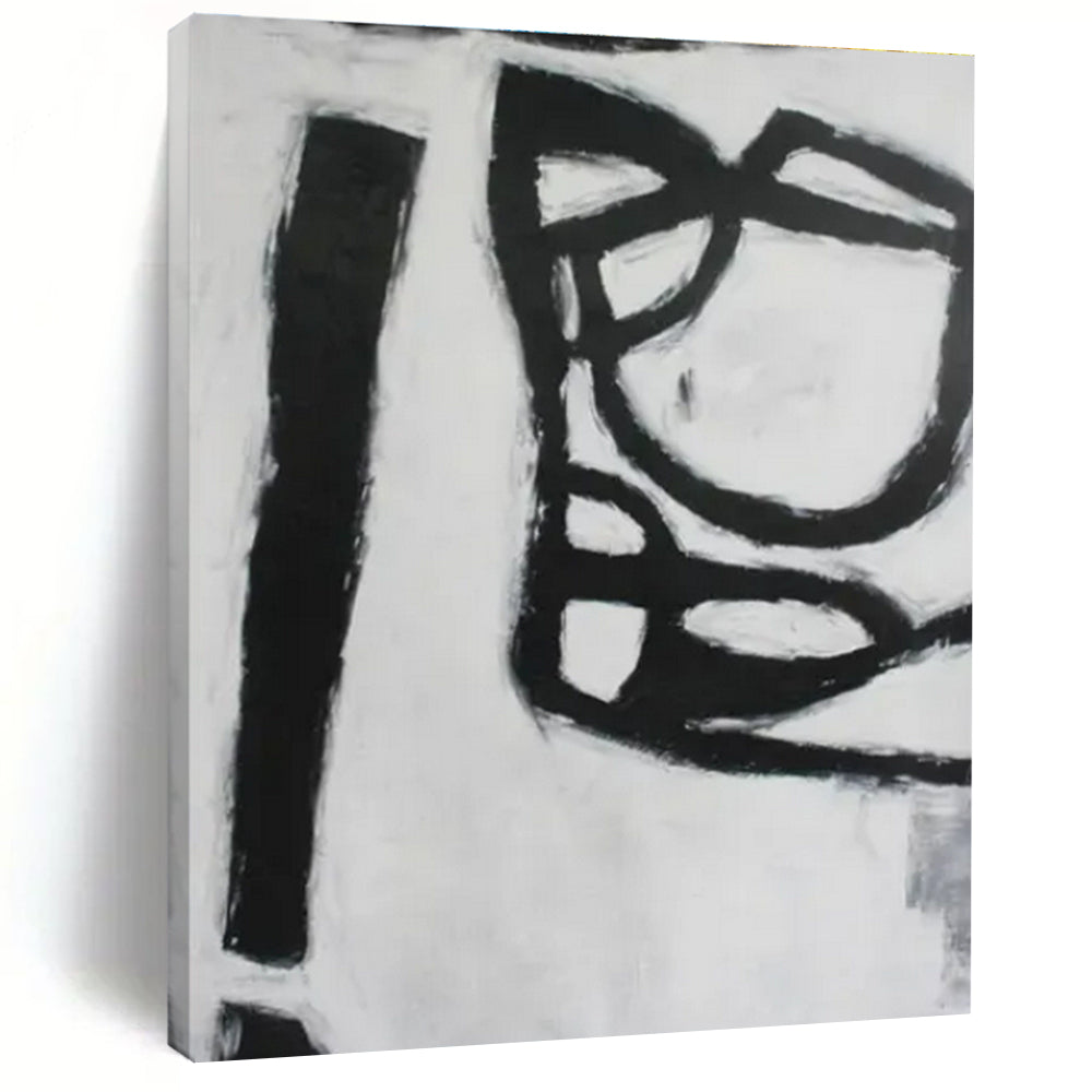 Black & White Abstract Forms Painting, Perfect for Modern Gallery & Monochrome Study LargeART1415
