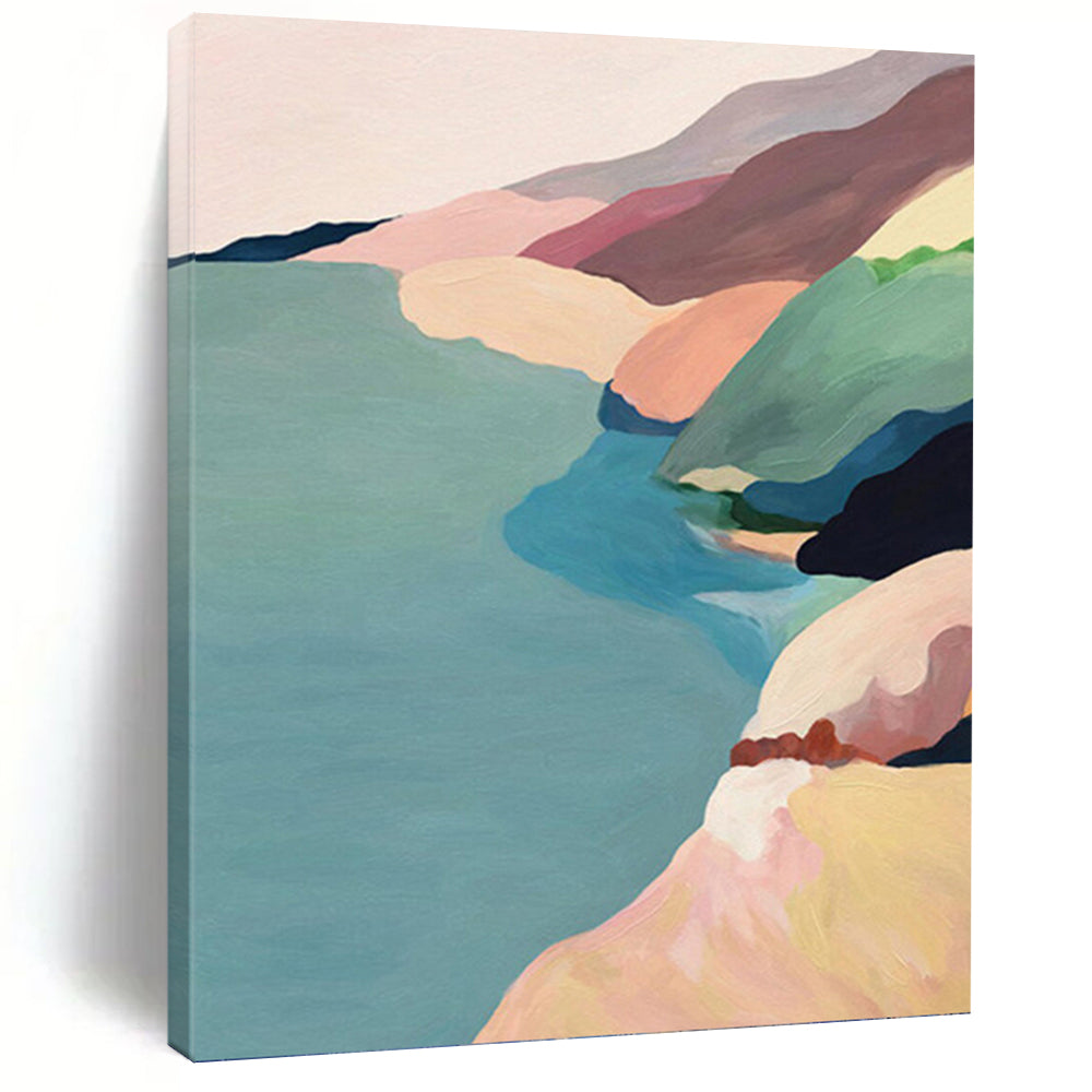 “Colorful Coastal Landscape” - Pink, Blue, and Green Nature Art on Canvas DKH1413